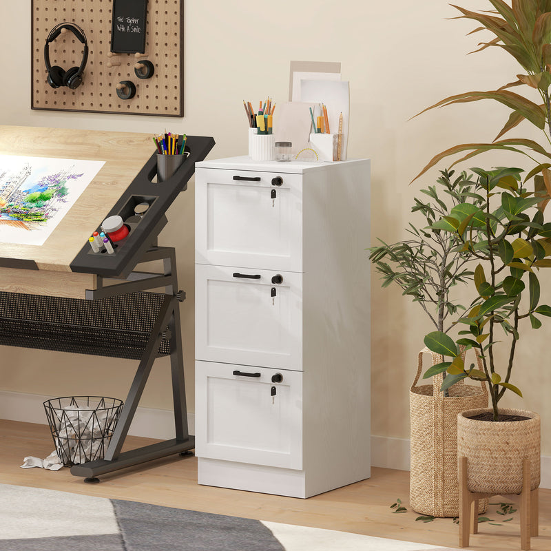 HOMCOM File Cabinet, Lockable Filing Cabinet For A4 Letter, White
