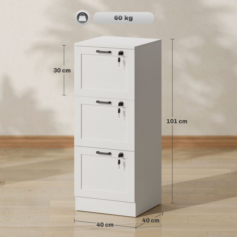HOMCOM File Cabinet, Lockable Filing Cabinet For A4 Letter, White