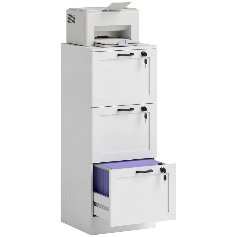 HOMCOM File Cabinet, Lockable Filing Cabinet For A4 Letter, White