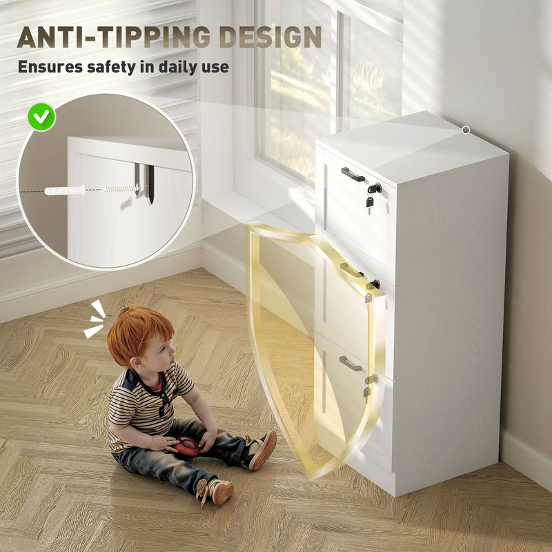 HOMCOM File Cabinet, Lockable Filing Cabinet For A4 Letter, White