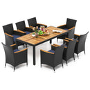 9 PCS Patio Dining Set for 8 Large Conversation Set with Umbrella Hole-Navy