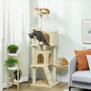 PawHut Cat Tree Tower With Sisal Scratching Posts, Condos, Beige