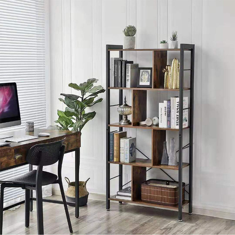 Livingandhome Industrial Style 5 Tier Bookcase Metal Frame