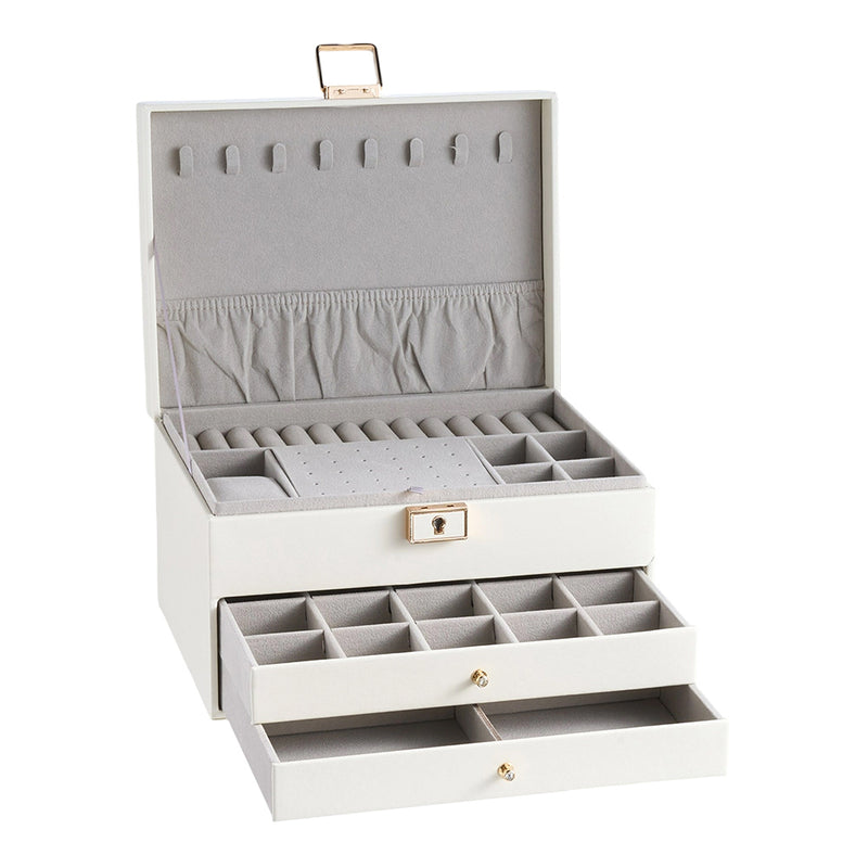 Sheonly PU Leather Jewellery Box with Mechanism Key Lock