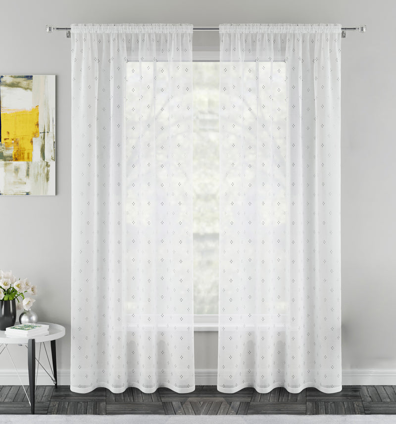 Destiny Silver Metallic Dimond Print On Sheer Fabric - Pair