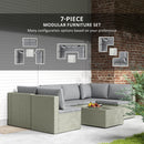 Outsunny 7 Pieces Rattan Garden Furniture Set with Cushions, Light Brown