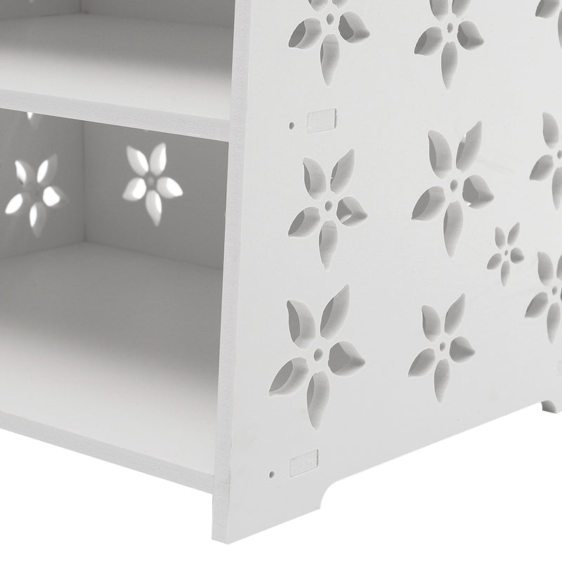 Livingandhome Hollow Carved Flower Pattern Side Table Nightstand with Drawer for Bedroom