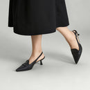 Slingback Pointed Closed Toe Heels Slingback Loafers - Black