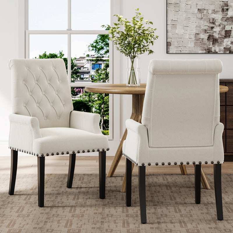 Livingandhome Beige Linen Upholstered Dining Chair