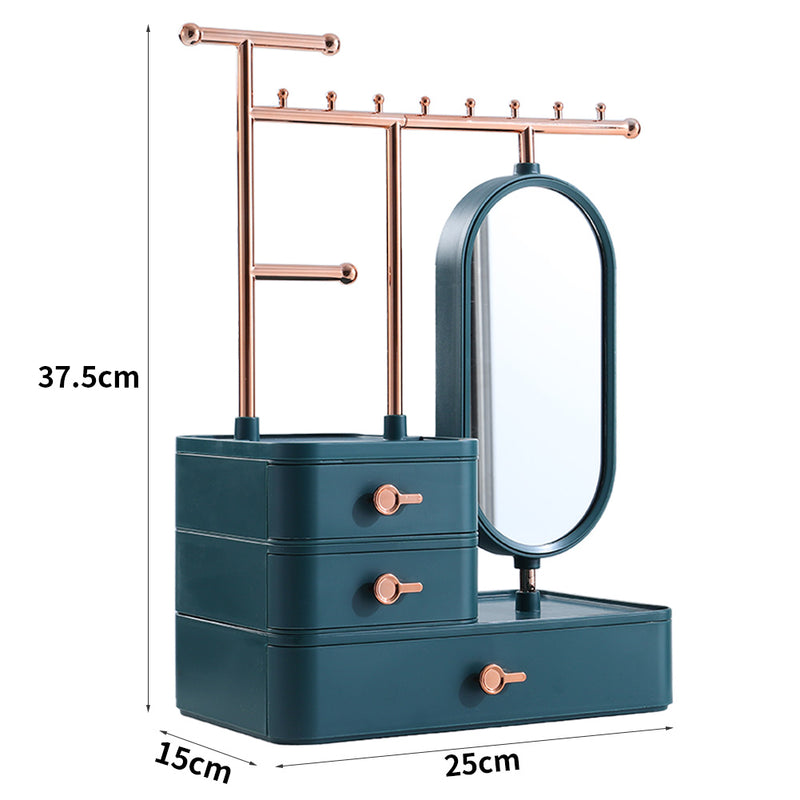 Sheonly Jewelry Organizer with Rotating Mirror and Makeup Storage Box