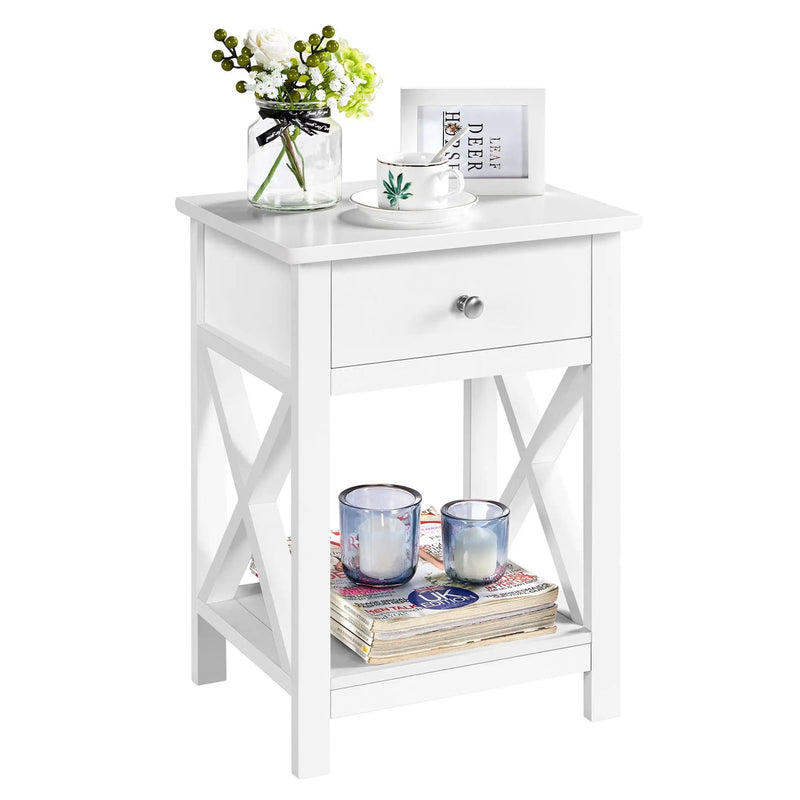 Livingandhome Stylish Bedside Table with X-Shaped Wooden Frame