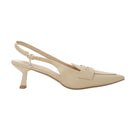Slingback Pointed Closed Toe Loafer Kitten Heels - Beige