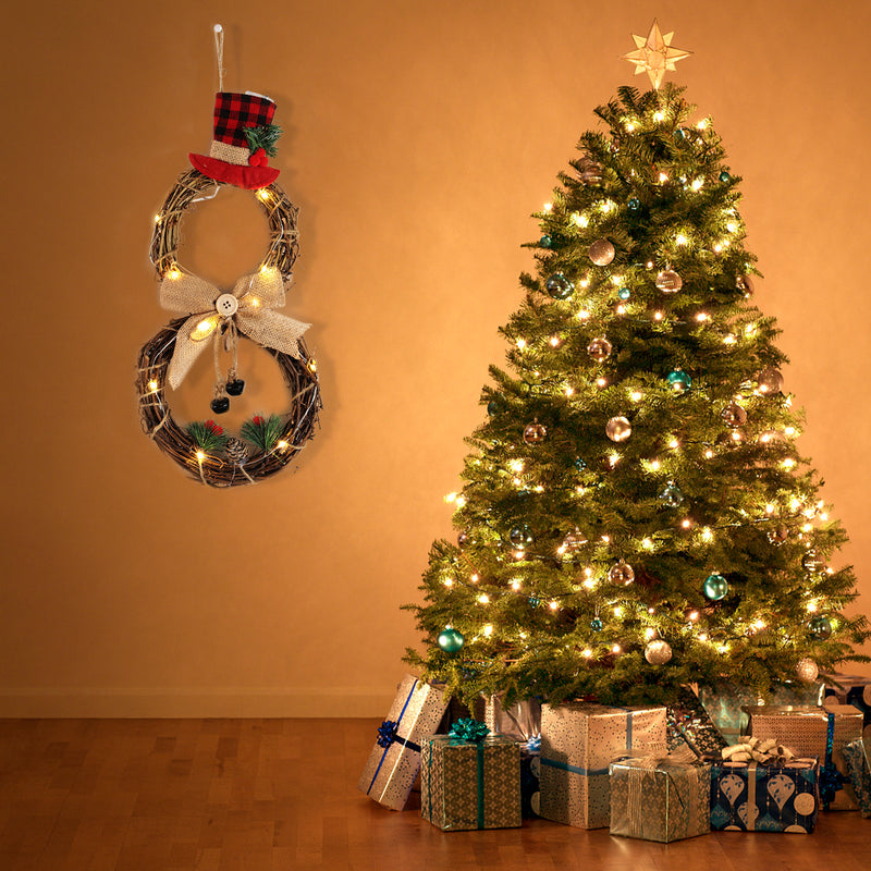 Lifeideas Lighted Snowman with Hat Wreath Front Door Decor