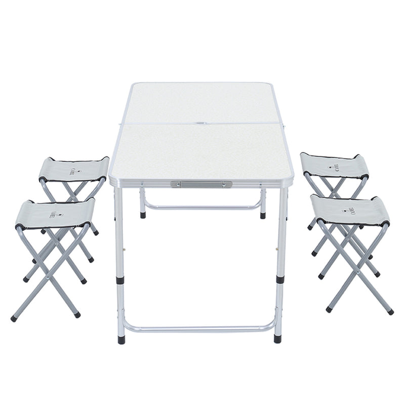 Livingandhome Folding Picnic Table with 4 Stools Portable Lightweight Aluminum Table Stools Set