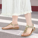 Boho Casual Rhinestone Beach Sandals - Beige