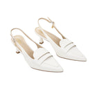 Slingback Pointed Closed Toe Loafer Heels - White