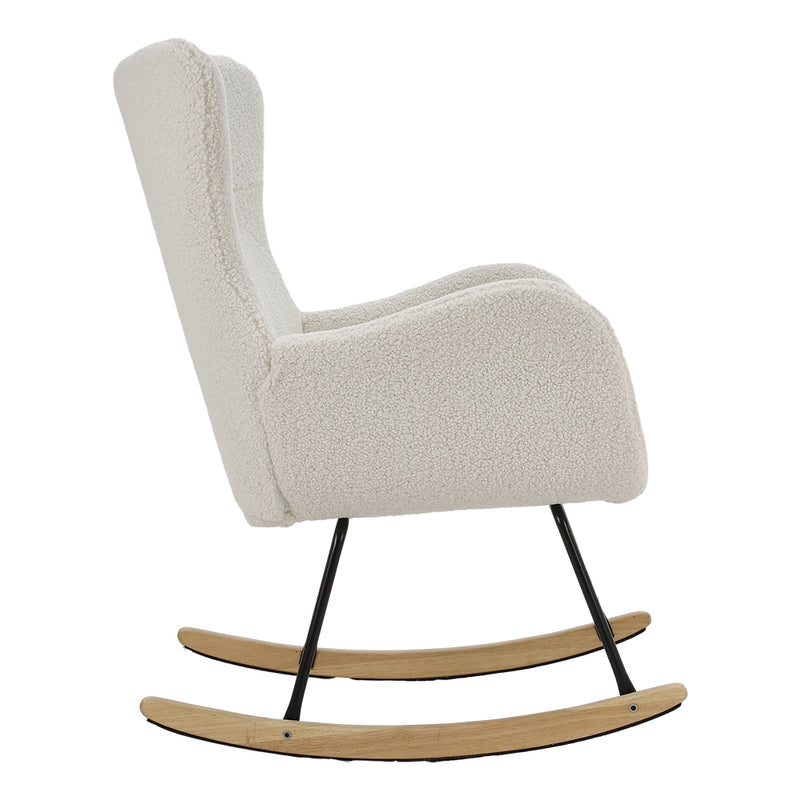 Livingandhome Comfy White Sherpa Rocking Chair with Armrests