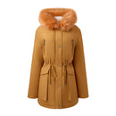 Hooded Mid-length Coat With Detachable Faux Fur Trim