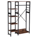 Livingandhome Rustic Brown Clothes Rack with Storage Shelves