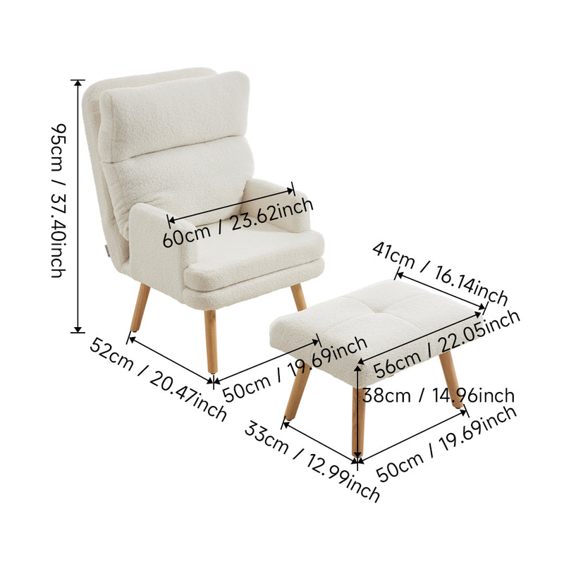 Livingandhome Sherpa Upholstery Lounge Chair and Footstool Set