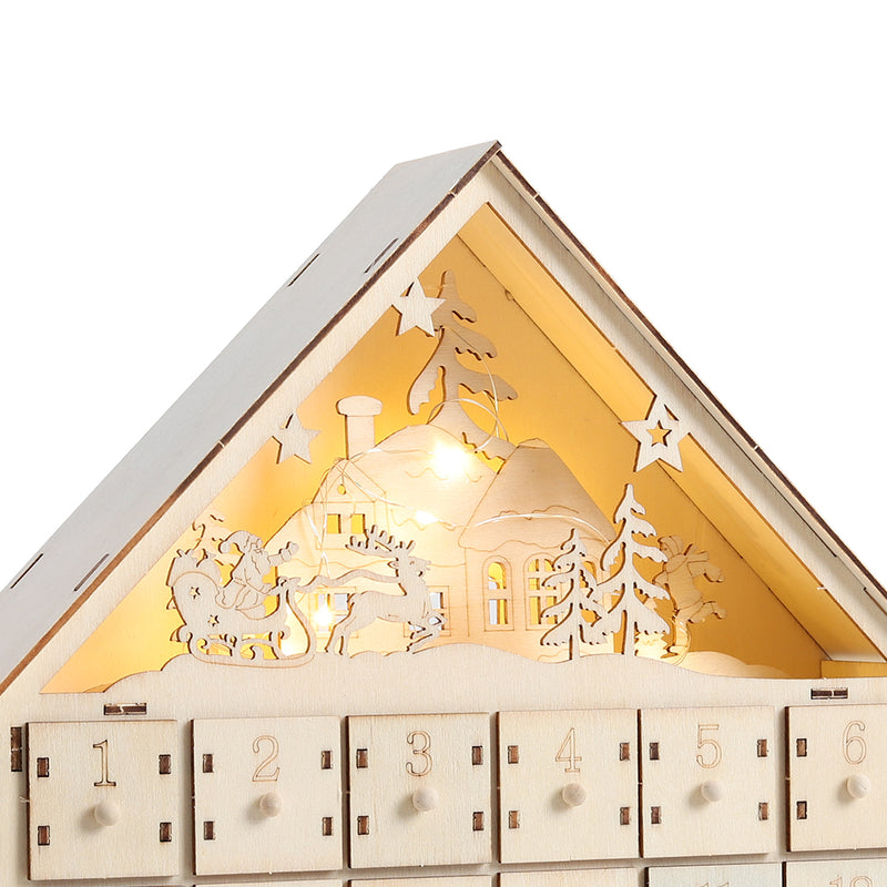 Livingandhome Wooden Christmas Advent Calendar with LED Light