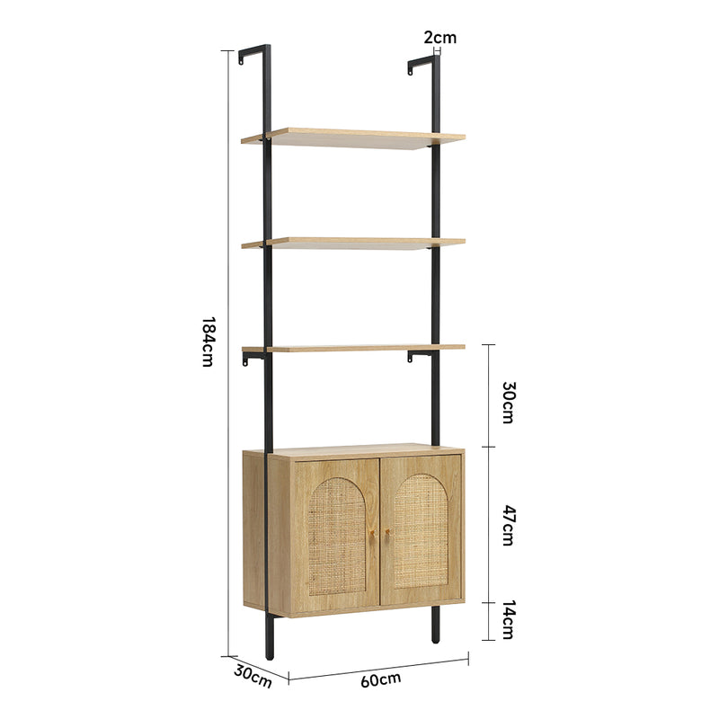 Livingandhome Wooden Bookshelf with Rattan Cabinet