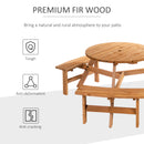 Outsunny Garden Round Table W/3 Attached Benches-Fir Wood