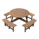 8-Person Round Wood Picnic Table and Bench Set