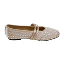 Rhinestones Double Strap Mary Jane Flats Shoes - Beige