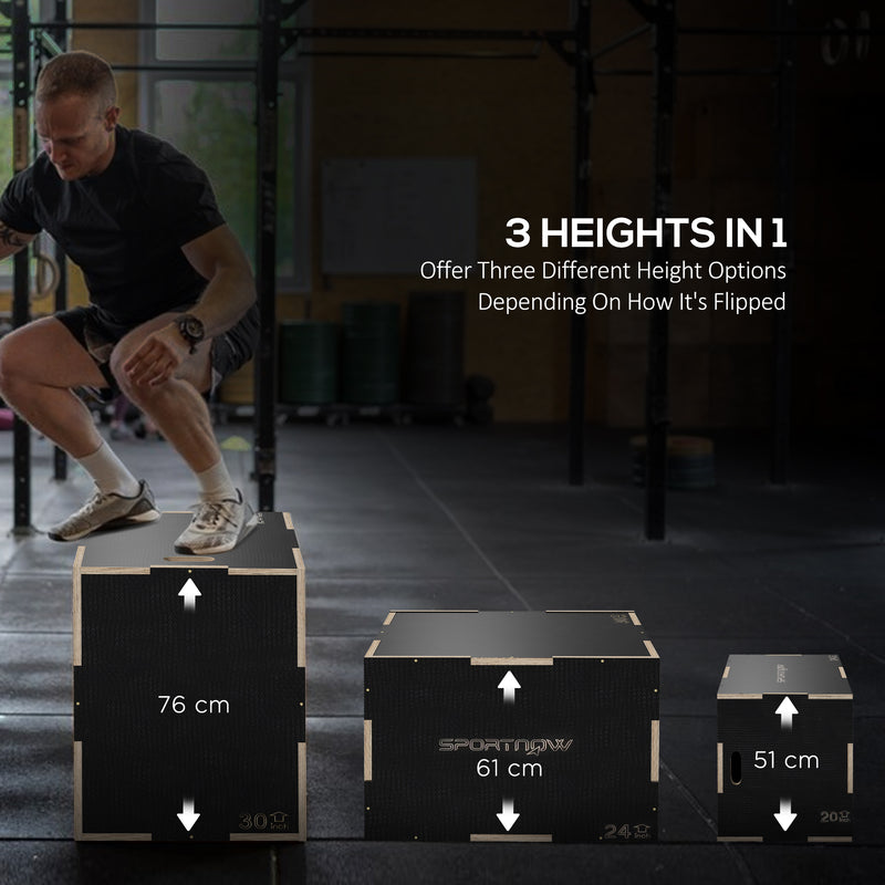 SPORTNOW 51/61/76cm Pylometric Jump Box, Wooden Pylo Box for Home Gym