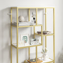 HOMCOM Modern Bookcase 7-Tier Bookshelf Shelving Unit White Gold Tone
