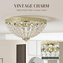 HOMCOM Chandelier Crystal Ceiling Light With E14 Base 2-Lights, Gold