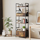 HOMCOM Industrial Bookshelf with 4 Shelves and 3 Fabric Drawers Rustic Brown