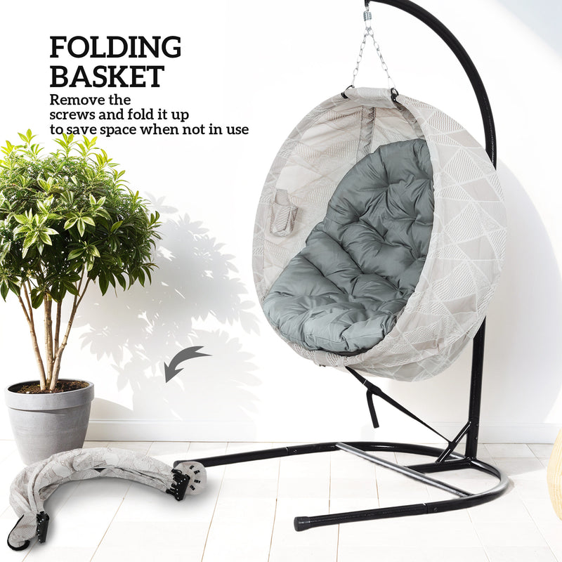 Outsunny Hanging Egg Chair Outdoor Indoor Swing Chair, Folding Basket