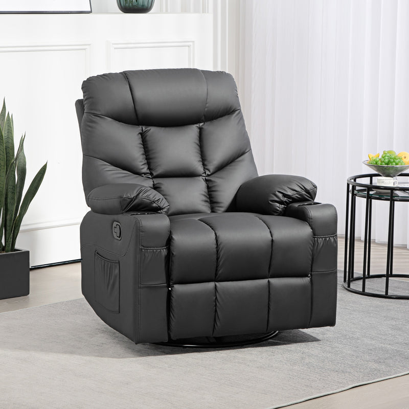 HOMCOM Manual Recliner Chair With Footrest, Cup Holder, Swivel Base, Cream White And Black