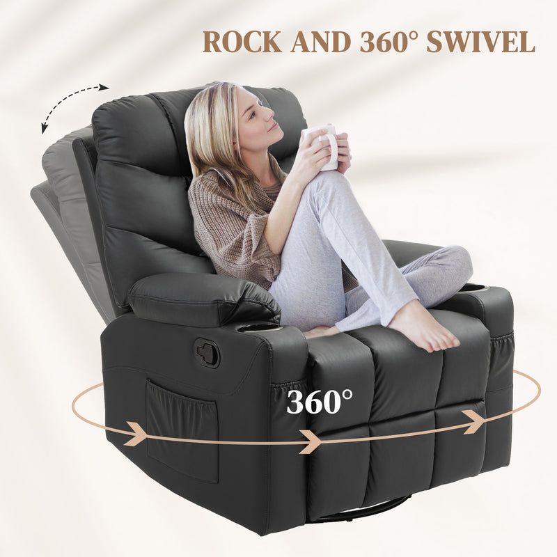 HOMCOM Manual Recliner Chair With Footrest, Cup Holder, Swivel Base, Cream White And Black
