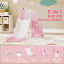 AIYAPLAY 5 In 1 Toddler Slide Set With Basketball Hoop For Age 1-3, Pink