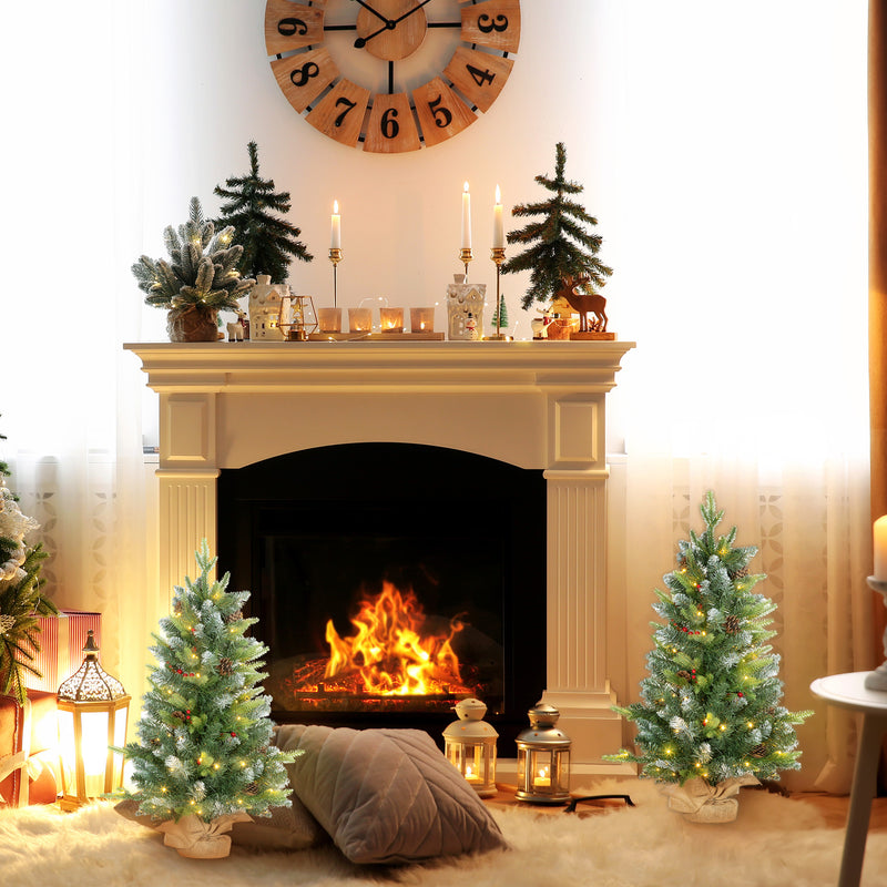 HOMCOM 2 Pieces Prelit Artificial Tabletop Christmas Trees, LED Display