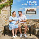 Outsunny Metal Garden Bench Loveseat With Wood-Effect Slatted Seat, Grey