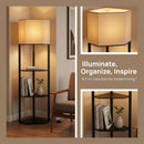 HOMCOM Corner Modern Floor Lamp with Shelves, Dimmable Standing Lamp, Black