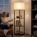 HOMCOM Corner Modern Floor Lamp with Shelves, Dimmable Standing Lamp, Black