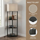 HOMCOM Corner Modern Floor Lamp with Shelves, Dimmable Standing Lamp, Black
