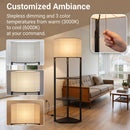 HOMCOM Corner Modern Floor Lamp with Shelves, Dimmable Standing Lamp, Black