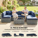 Outsunny 8 Pieces Patio Rattan Sofa Set, Garden Furniture Set Dark Blue
