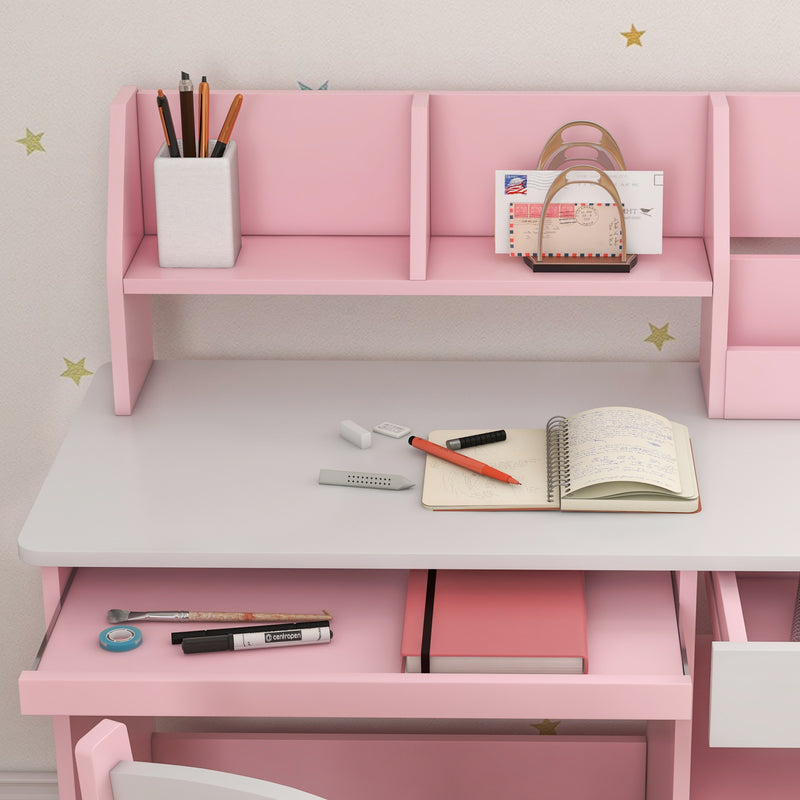 ZONEKIZ Kids Desk and Chair Set with Storage for 5-8 Years, Pink