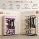 HOMCOM Fabric Wardrobe w/ Shelves Hanging Rail Foldable Wardrobes, Pink