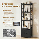 HOMCOM 4-Tier Bookshelf, Shelving Unit with Drawer, 8 Hooks, Black