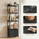 HOMCOM 4-Tier Bookshelf, Shelving Unit with Drawer, 8 Hooks, Black