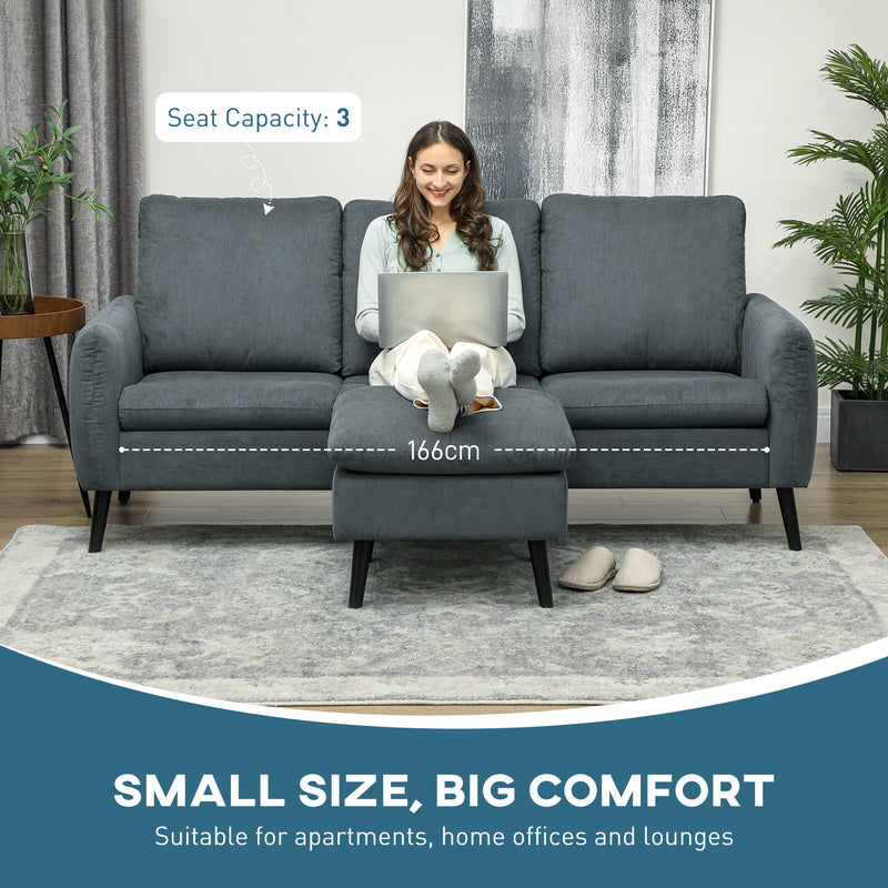 HOMCOM 3 Seater Corner Sofa Couch Settee with Chaise Lounge, Charcoal Grey