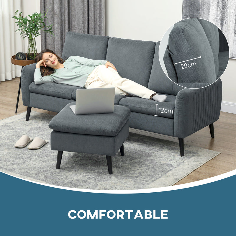 HOMCOM 3 Seater Corner Sofa Couch Settee with Chaise Lounge, Charcoal Grey